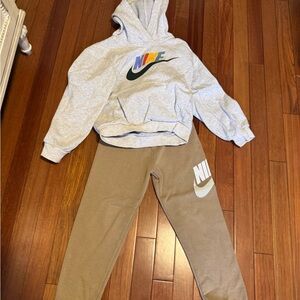 Nike Kids Gray Hoodie and Brown Joggers Set